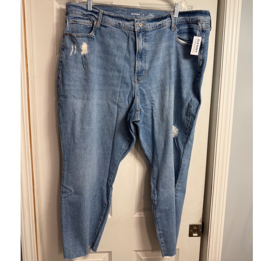 Old Navy High-Rise Curvy O.G. Straight Distressed Jeans Blue Size 26 NWT